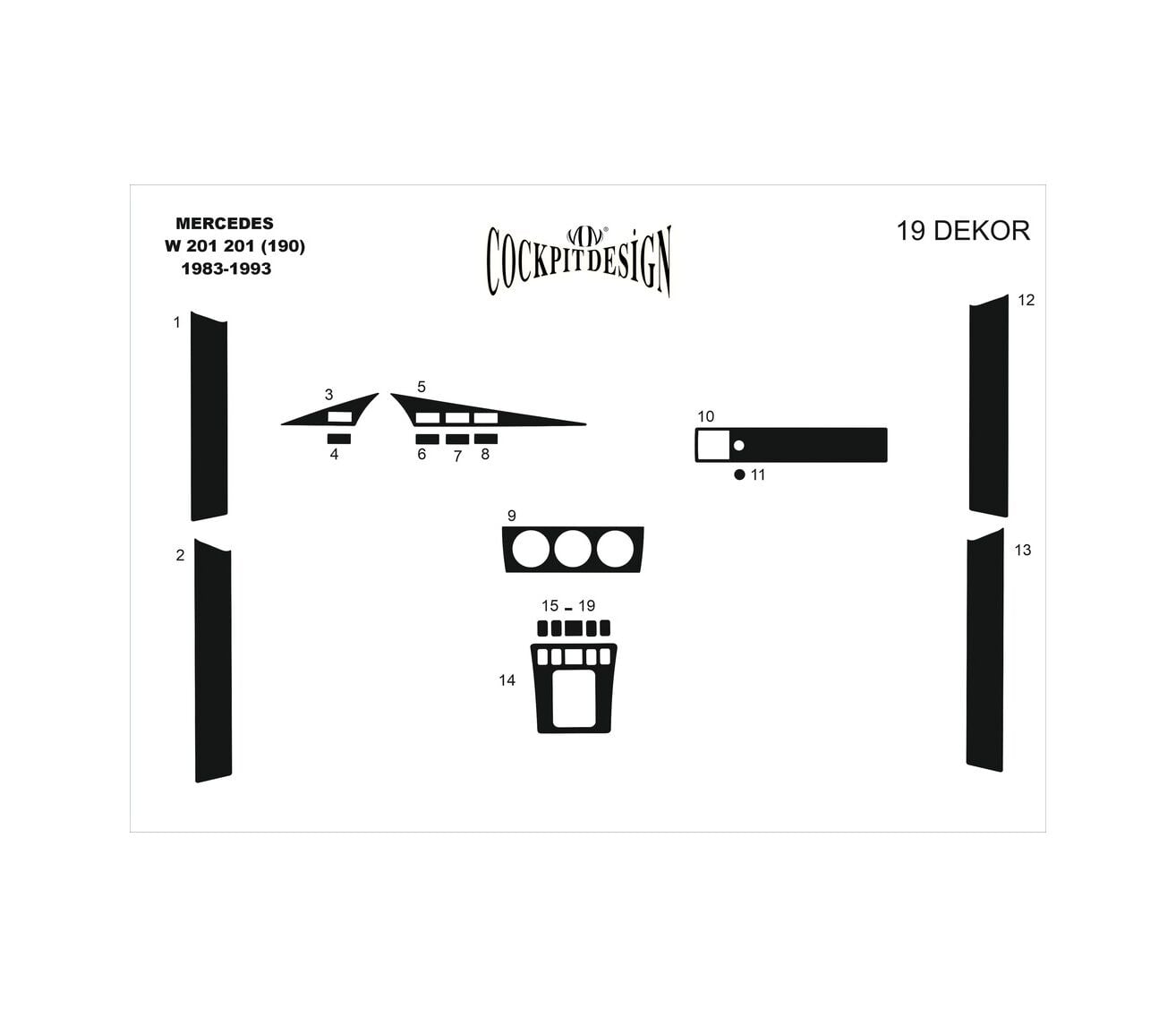 Meriç Mercedes 190 Ön Torpido Kaplama 25 Parça 1983-1993 (530157829)-Piano Black Karbon