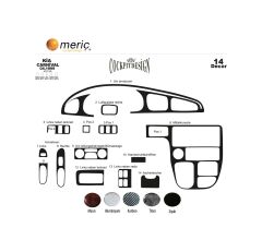 Meriç® Kia Carnival Ön Torpido Kaplama 14 Parça 1999-2006 (530156602)-Maun Karbon