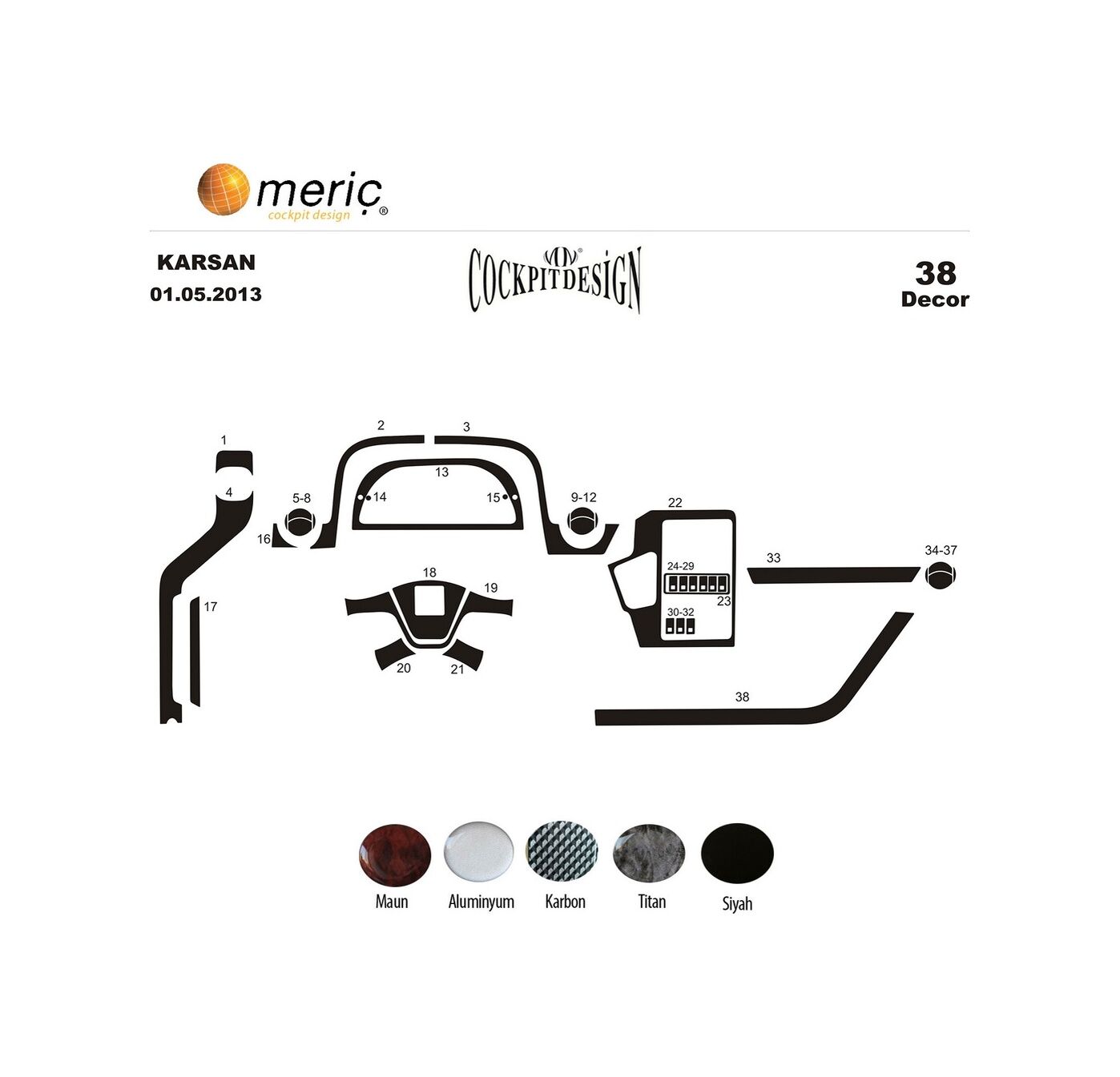 Meriç® Peugeot Karsan Jest Ön Torpido Kaplama 38 Parça 2013-› (530158450)-Maun Maun