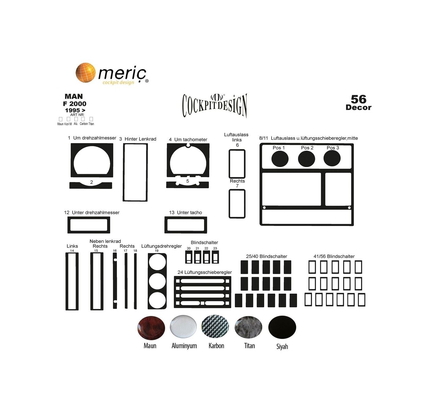 Meriç® Man F 2000 Ön Torpido Kaplama 56 Parça 1995-1999 (530158221)-Maun Piano Black
