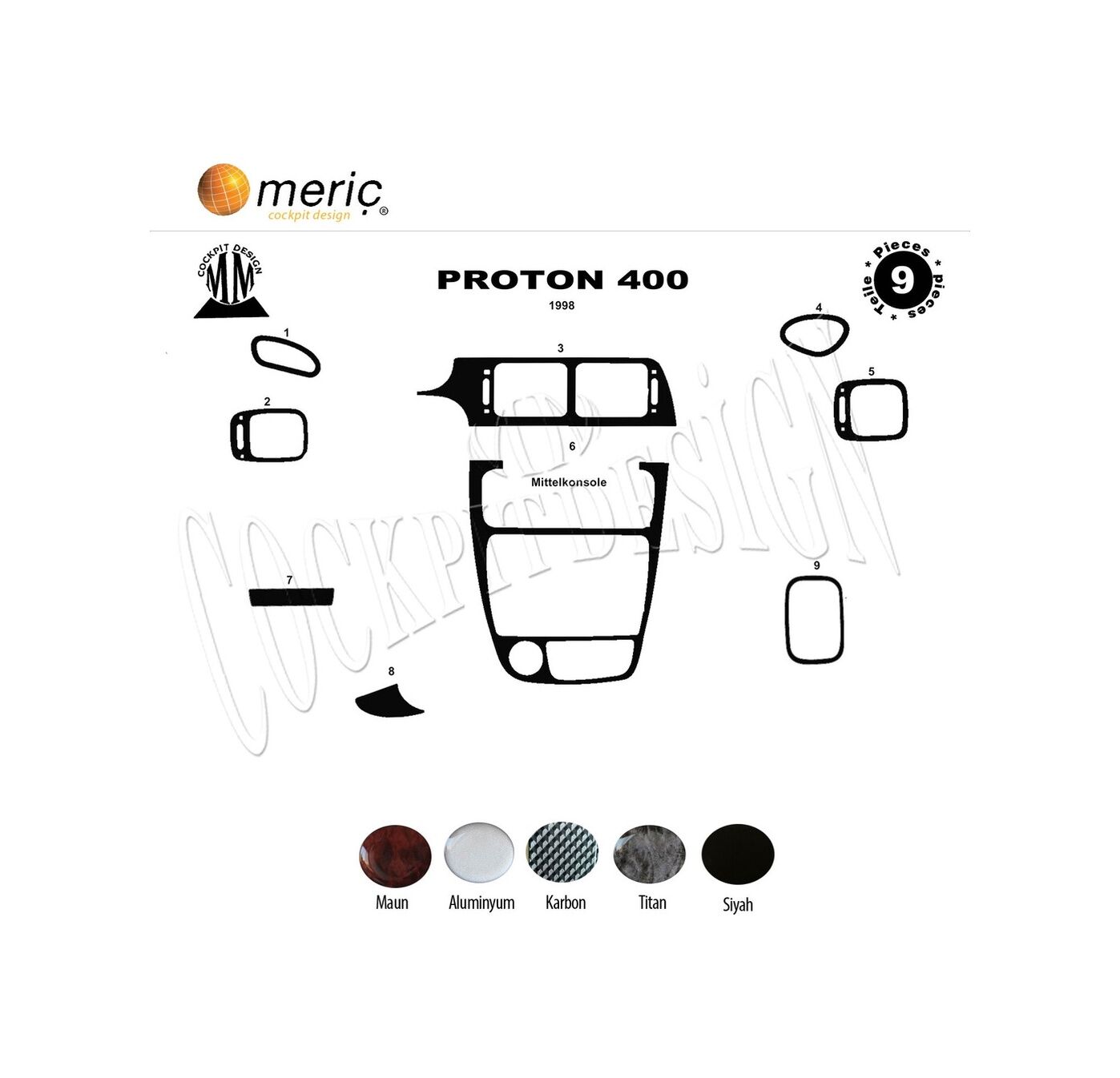 Meriç® Proton 300 400 Ön Torpido Kaplama 9 Parça 1997-› (530157133)-Maun Titan