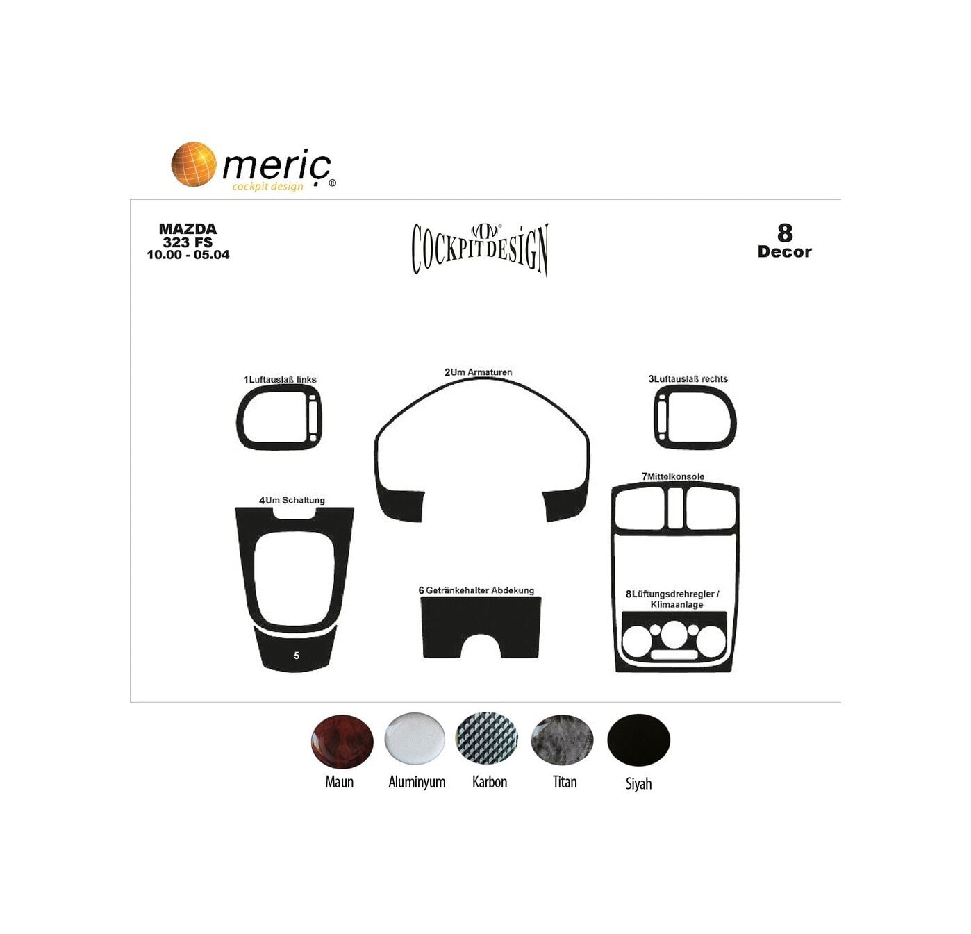 Meriç® Mazda 323 Fs Ön Torpido Kaplama 8 Parça 2000-2004 (530156722)-Piano Black
