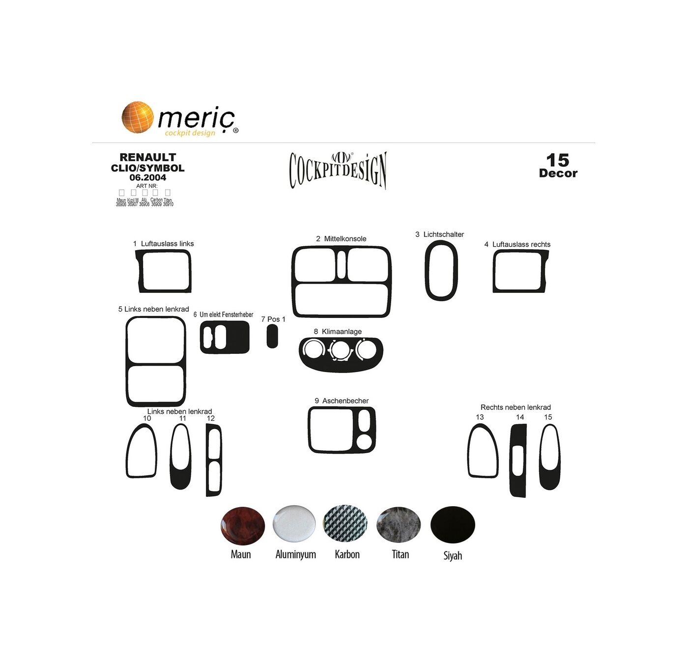 Meriç® Renault Clio Symbol Ön Torpido Kaplama 15 Parça 2004-2008 (530157170)-Maun Maun