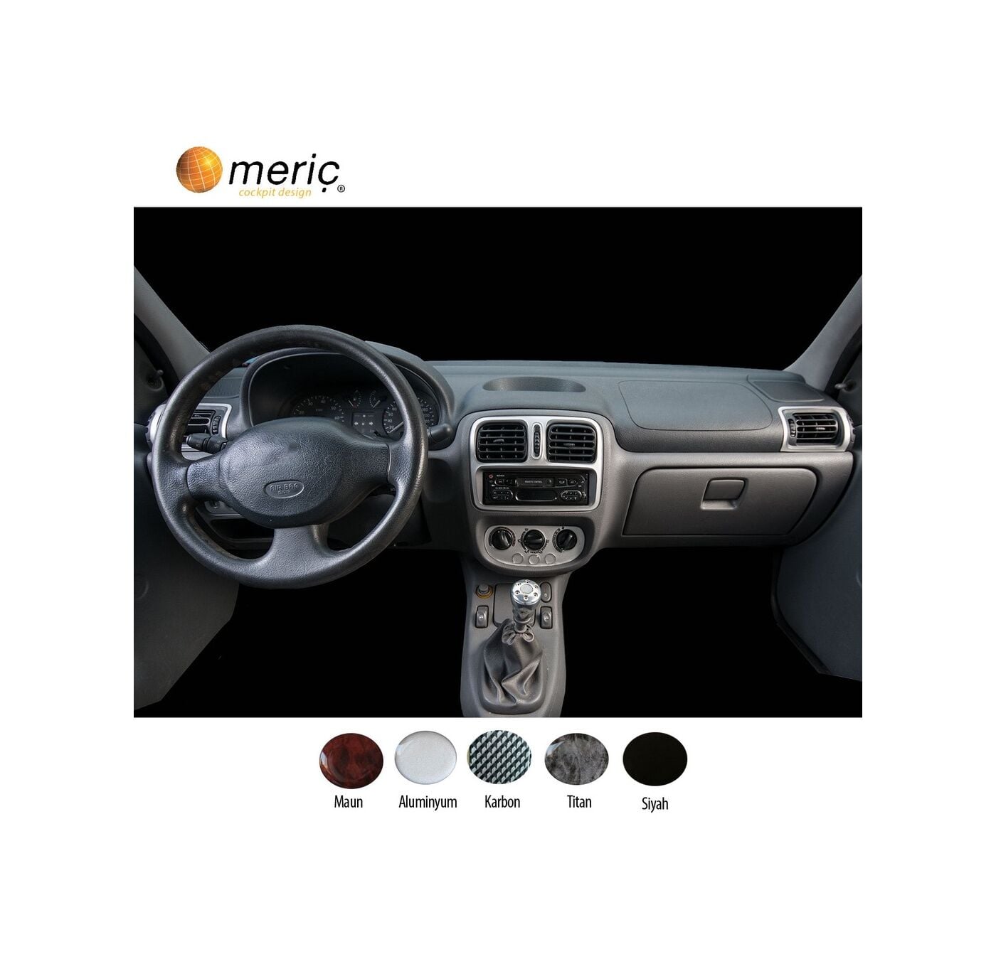 Meriç® Renault Clio Ön Torpido Kaplama 18 Parça 1998-2001 (530157166)-Maun Piano Black