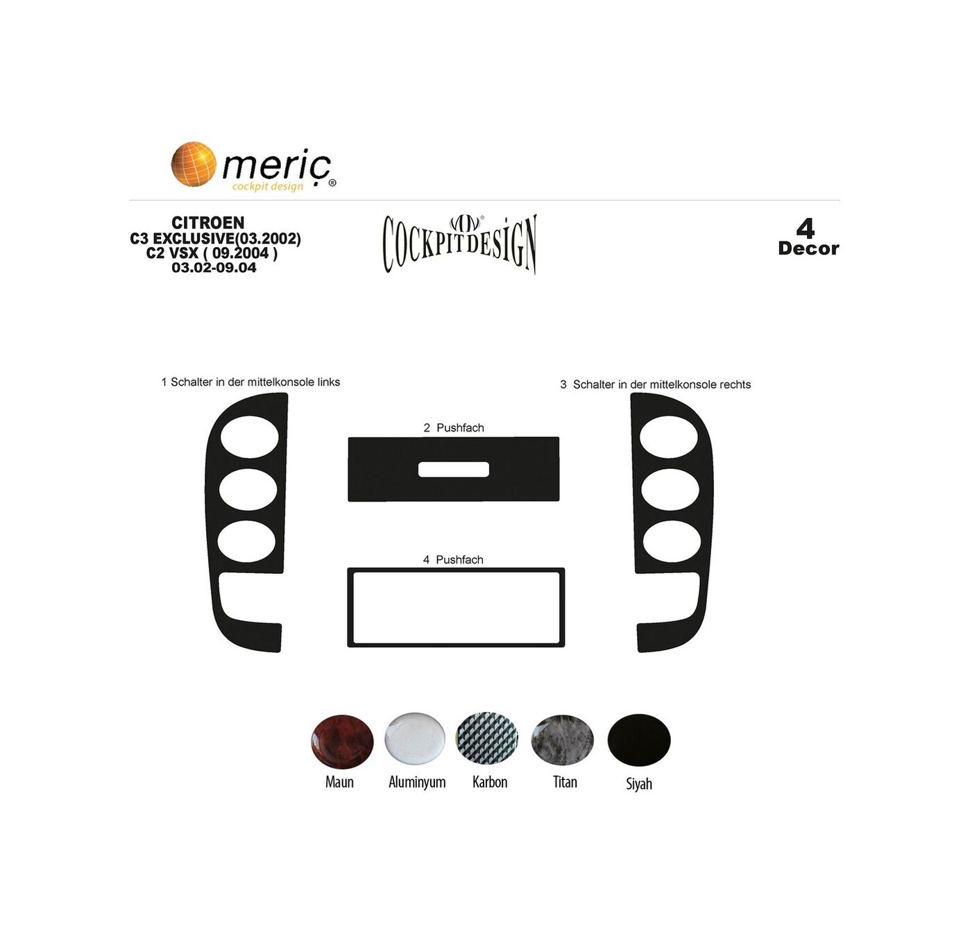 Meriç® Citroen C2 / C3 Ön Torpido Kaplama 4 Parça 2002-2004 (530156096)-Maun