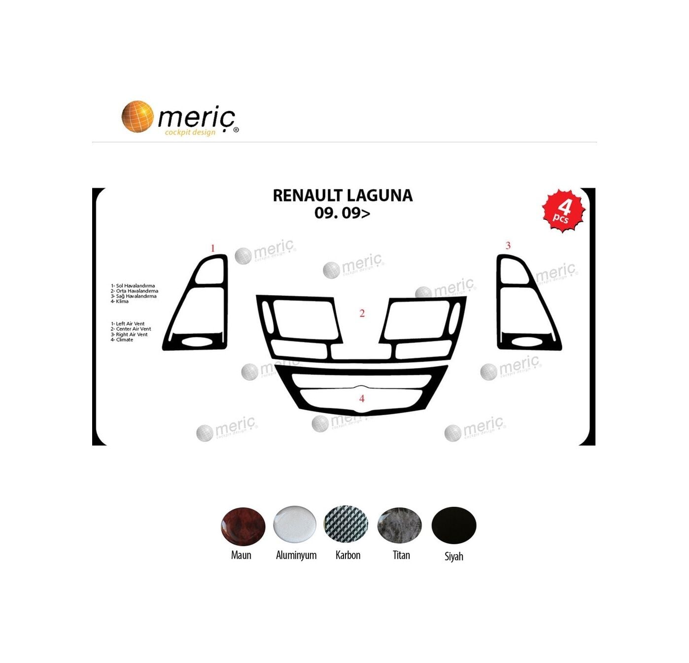Meriç® Renault Laguna Ön Torpido Kaplama 4 Parça 2009-2014 (530157215)-Maun Maun