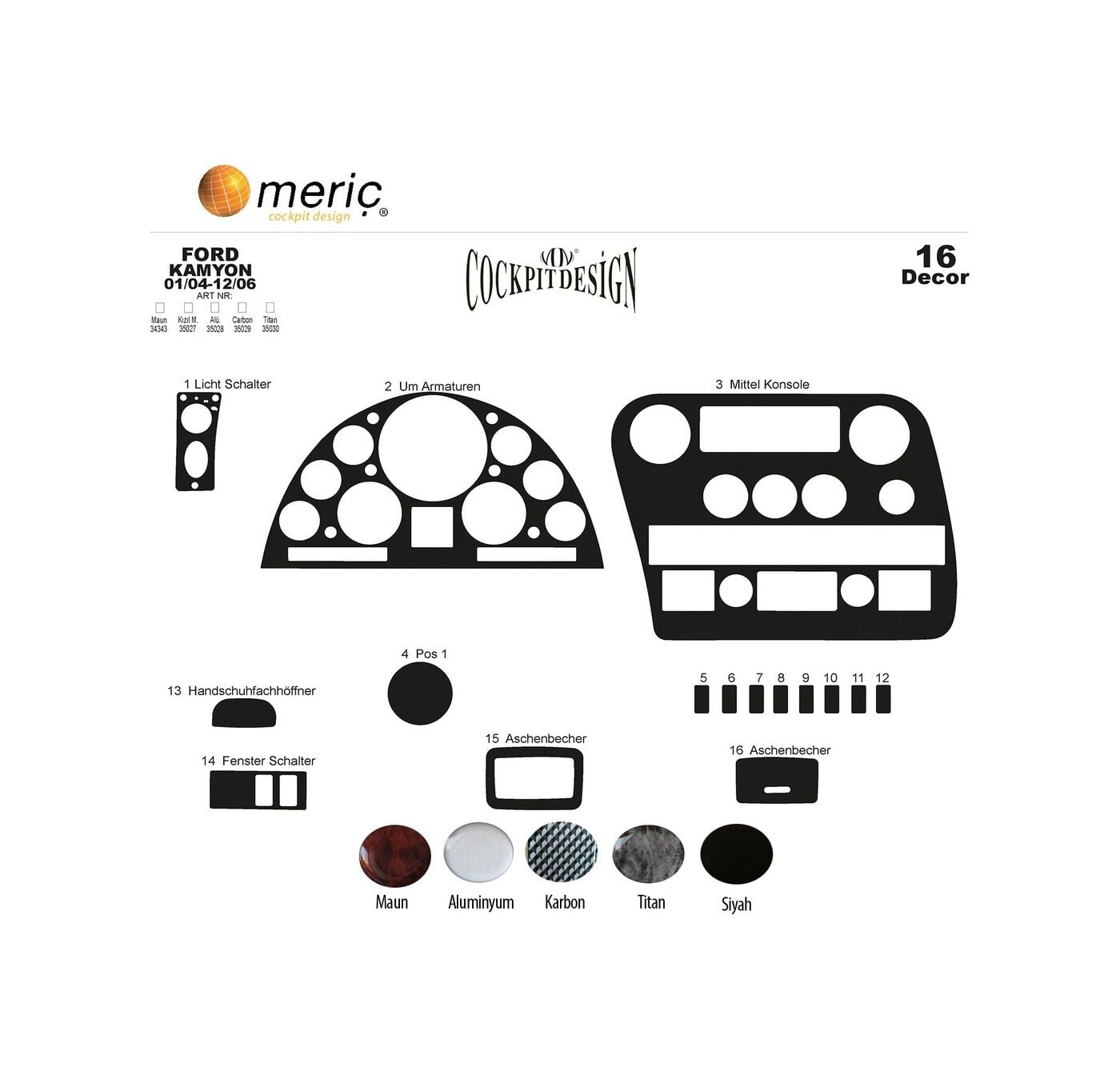 Meriç Ford Cargo Ön Torpido Kaplama 16 Parça 2004-2006 (530158203)-Maun Piano Black