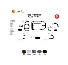 Meriç® Ford Transit Ön Torpido Kaplama 15 Parça 2000-2006 (530158077)-Maun Karbon