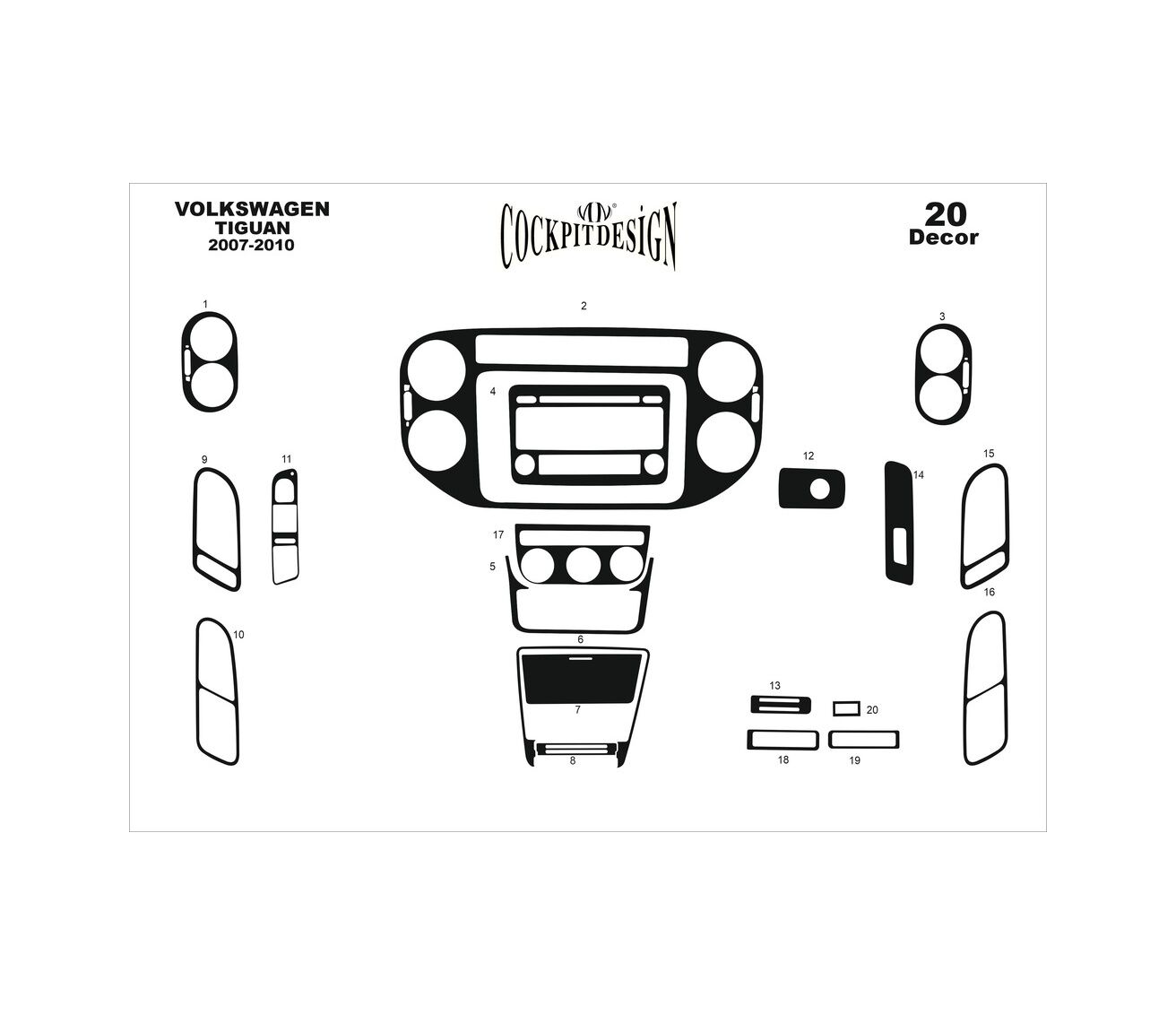 Meriç Vw Tiguan Ön Torpido Kaplama 17 Parça 2007-2010 (530157939)-Piano Black