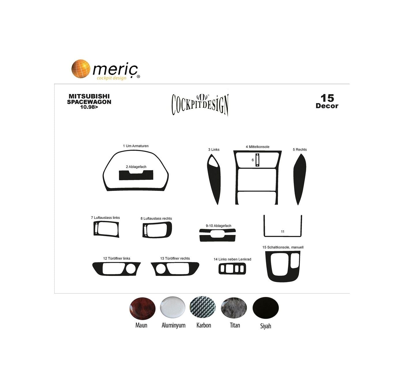 Meriç® Mitsubishi Spacewagon Ön Torpido Kaplama 15 Prç 1998-2004 (530156870)-Titan