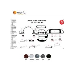 Meriç® Mercedes Sprinter Ön Torpido Kaplama 24 Parça 2000-2006 (530158093)-Maun Piano Black