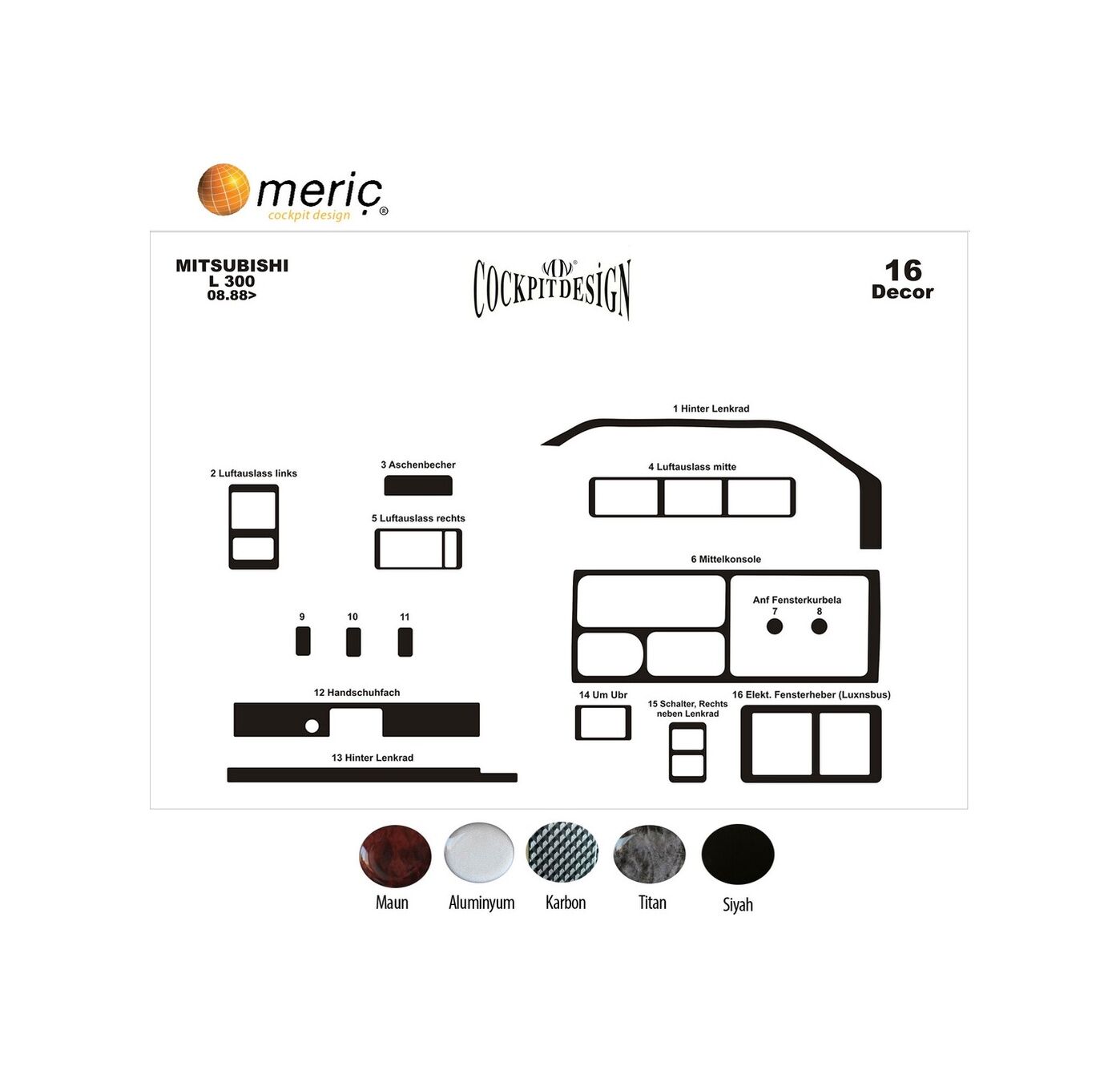 Meriç® Mitsubishi L300 Ön Torpido Kaplama 16 Parça 1988-› (530156816)-Maun Titan