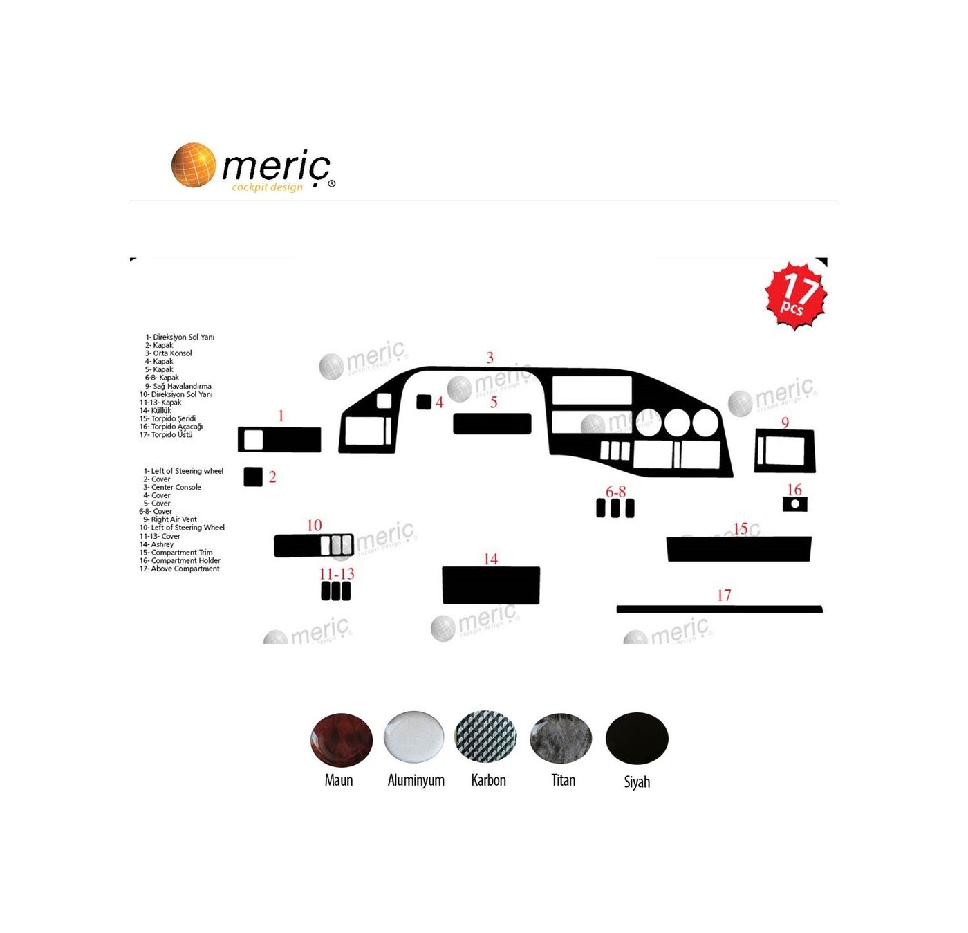 Meriç® Volkswagen Volt Lt Ön Torpido Kaplama 17 Parça 1995-2006 (530158408)-Maun