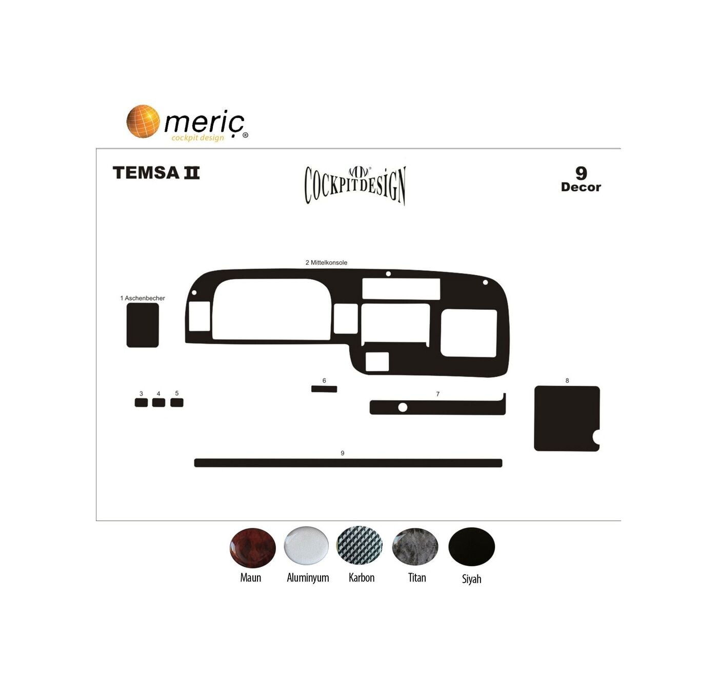 Meriç® Mitsubishi Prestige Ön Torpido Kaplama 9 Parça 1999-2010 (530158447)-Maun Karbon