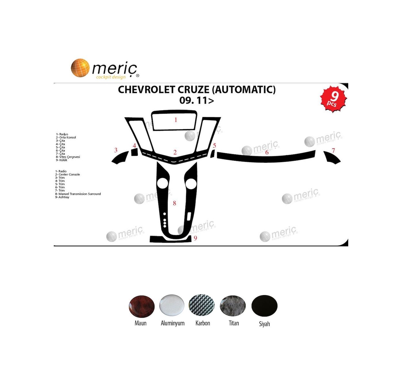 Meriç® Chevrolet Cruze Ön Torpido Kaplama (Otm) 9 Parça 2011-2016 (530156051)-Maun