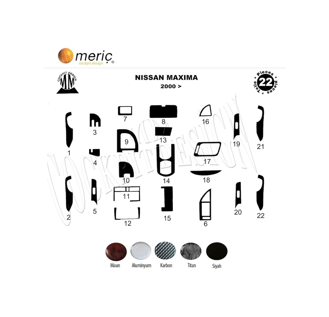 Meriç® Nissan Maxima Ön Torpido Kaplama 22 Parça 2000-2004 (530156878)-Maun Titan