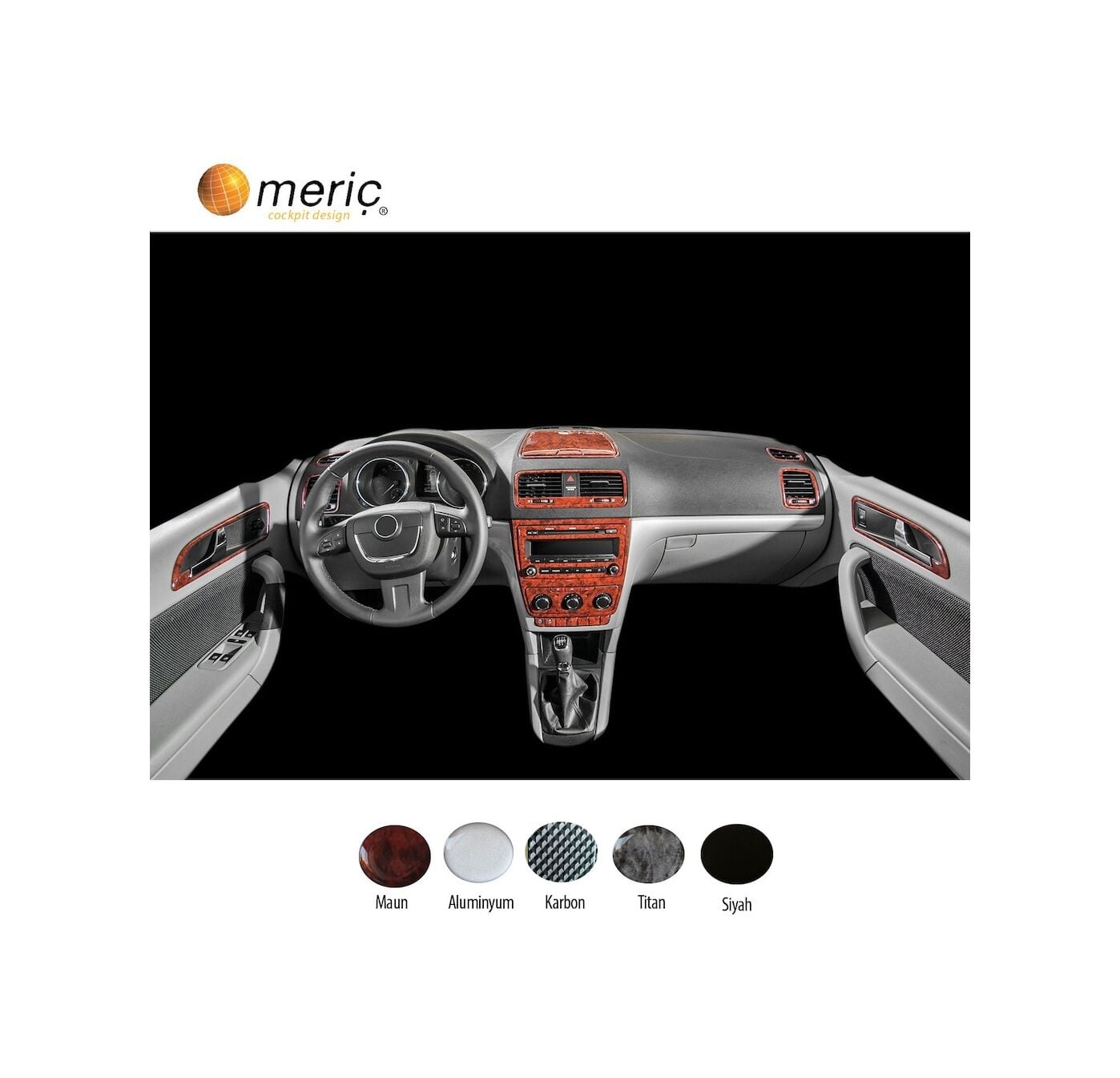 Meriç® Skoda Yeti Ön Torpido Kaplama 21 Parça 2010-› (530157392)-Maun Karbon