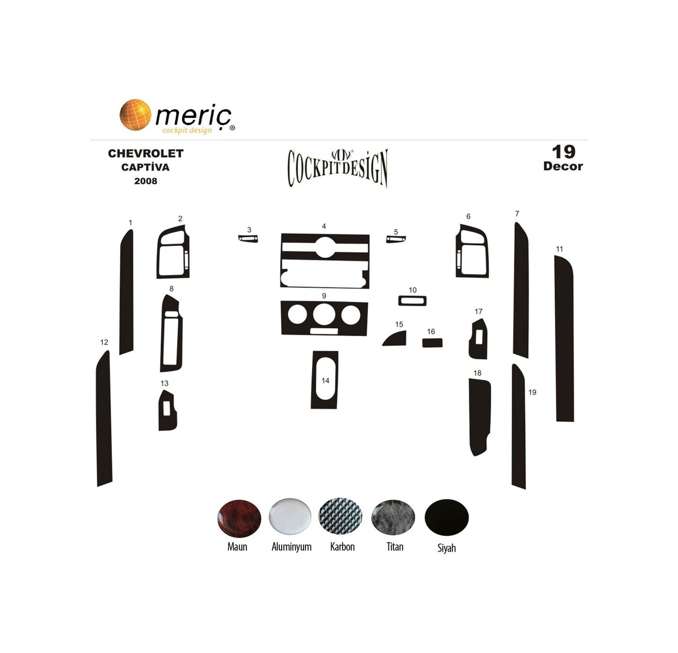 Meriç Chevrolet Captiva Ön Torpido Kaplama 19 Parça 2007-2012 (530158172)-Maun Karbon