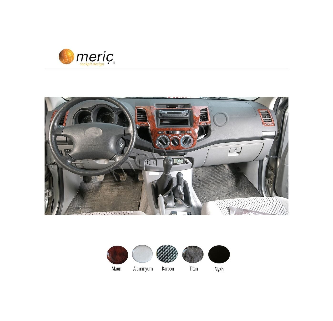 Meriç® Toyota Uyumlu Hilux Pick-Up Ön Torpido Kaplama 5 Parça 2006-2011 (530157506) Renk - Maun Piano Black