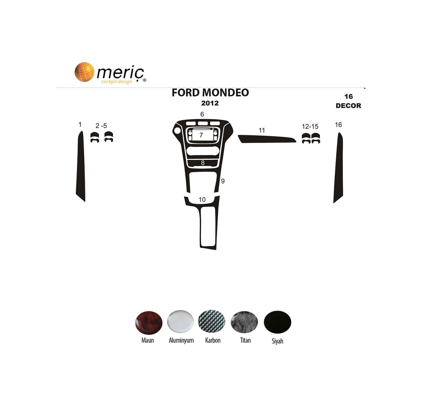 Meriç® Ford Mondeo Ön Torpido Kaplama 16 Parça 2012-2016 (530157817)-Maun Titan