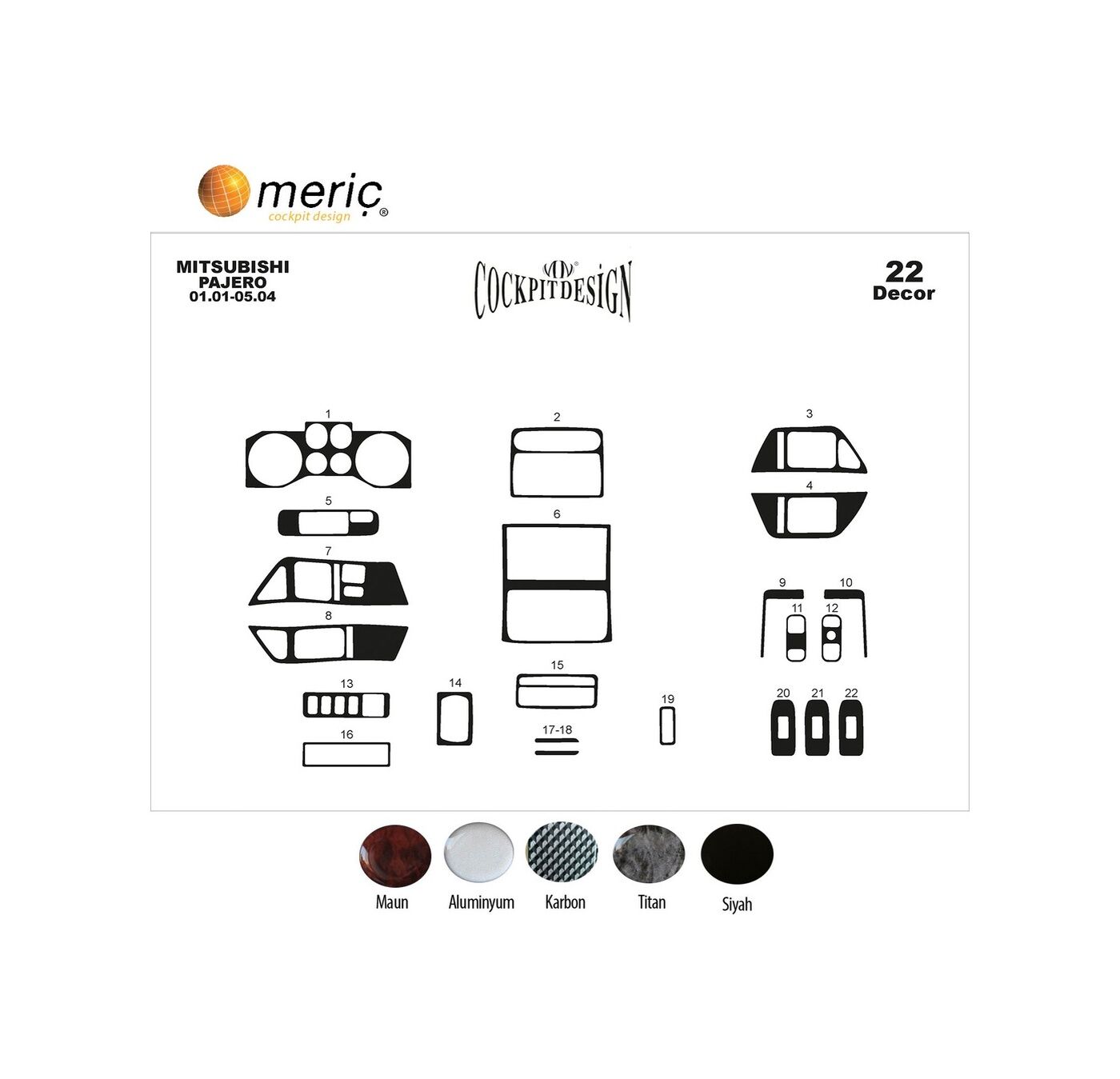 Meriç® Mitsubishi Pajero Ön Torpido Kaplama 22 P. 2001-2004 (537221524)-Maun Maun