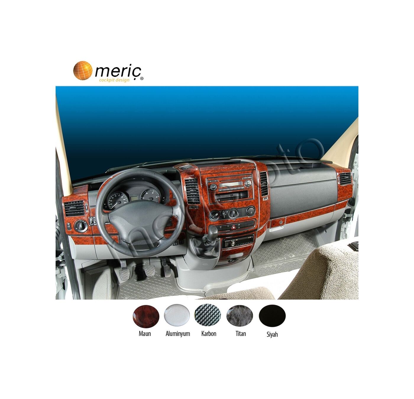Meriç® Mercedes Sprinter Ön Torpido Kaplama 51 Parça 2006-2019 (537436464)-Maun Piano Black