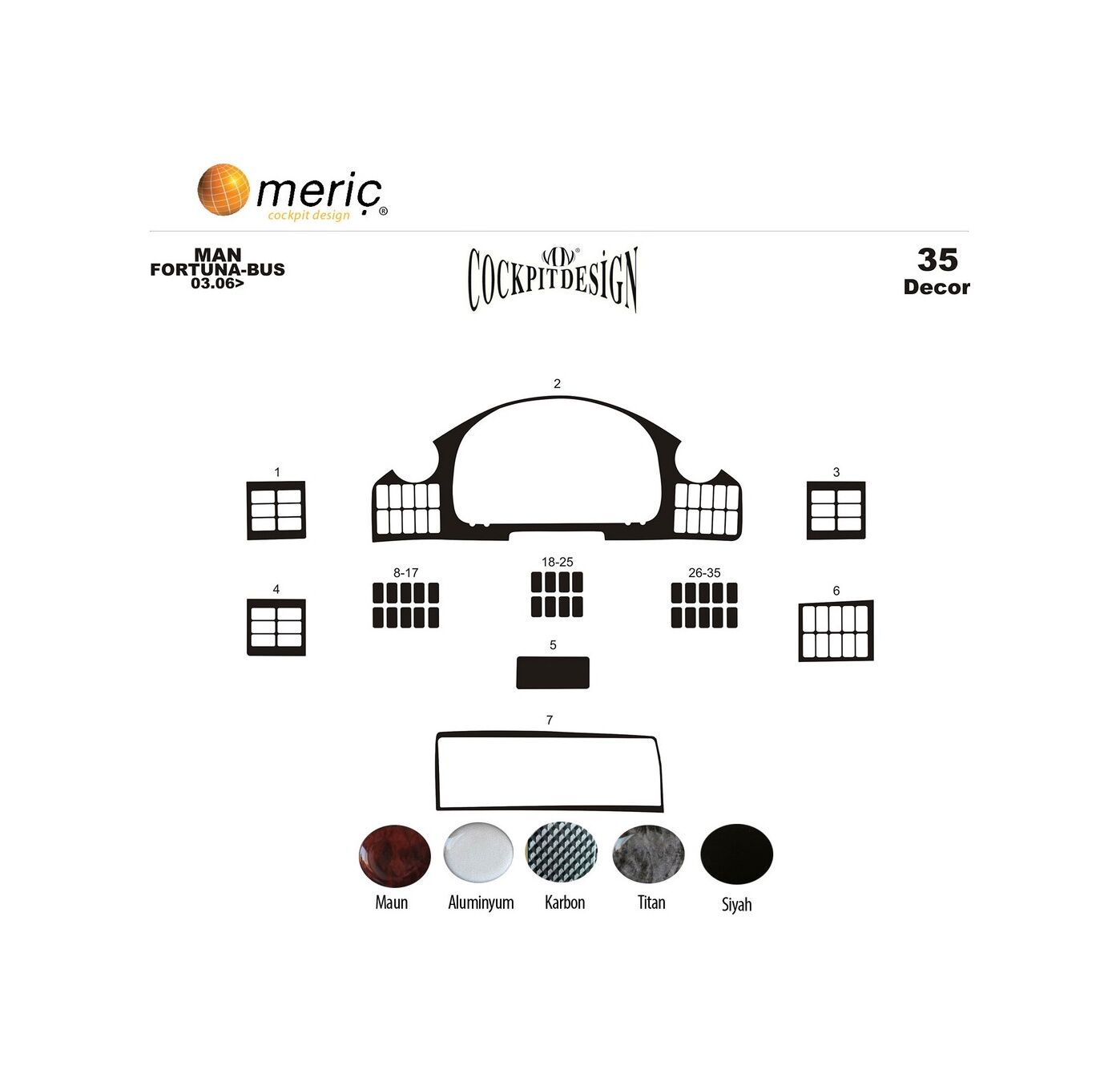 Meriç® Man Fortuna Ön Torpido Kaplama 35 Parça 2003-› (530158263)-Maun Piano Black