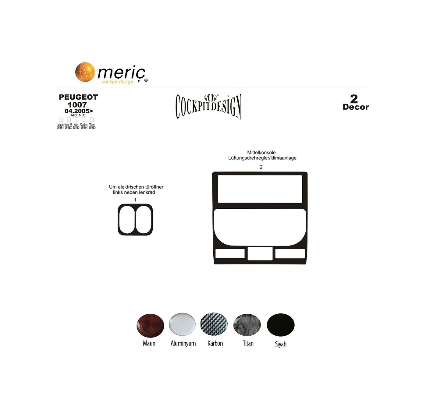Meriç® Peugeot 1007 Ön Torpido Kaplama 2 Parça 2005-› (530157047)-Maun Piano Black